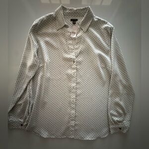 Ann Taylor Size XL Mini Paisley Print Black White Long Sleeve Button Blouse NWT